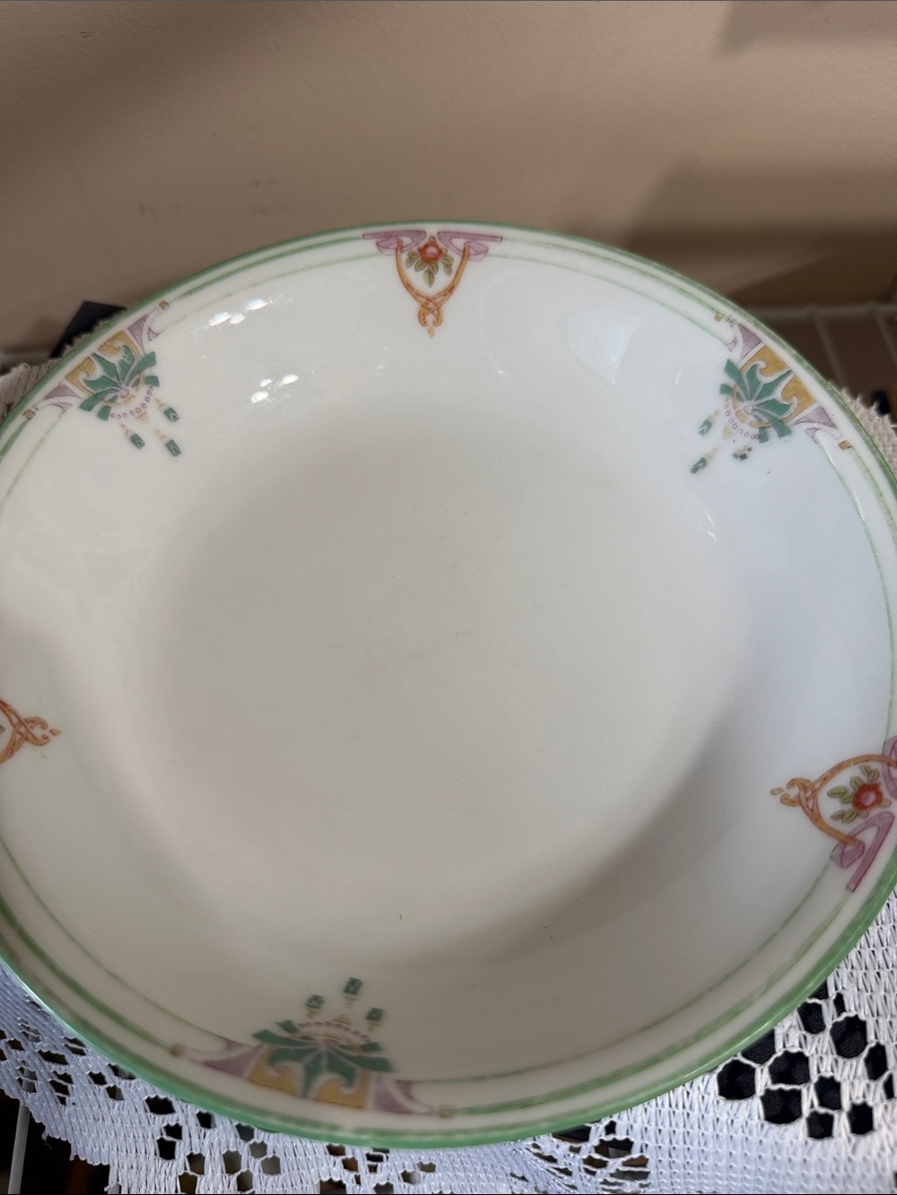 Noritake Classic White Ceramic Serving Bowl with Green and Gold Accent